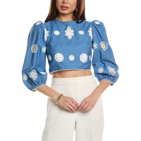 Borgo De Nor WomensAlfie Denim Lace Top, Blue